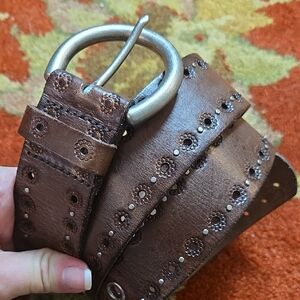Brown Leather detailed Belt with Silver Buckle